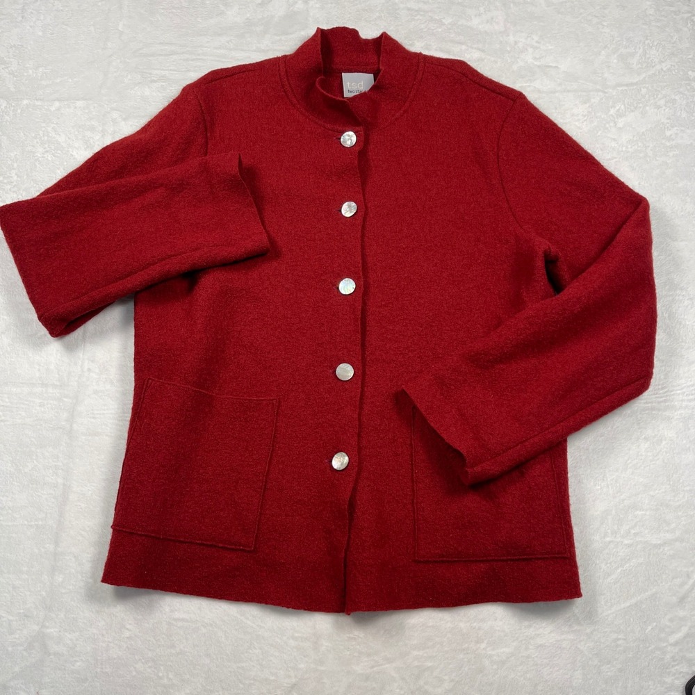 Two Star Dog Red Boiled Wool Jacket Mock Neck Shell Button Made in USA‎ Womens M